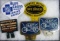 Lot (5) Vintage Metal License Plate Toppers Blue Cross, Farmer's Mutual, Wallaces Farmer+