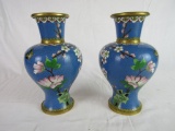 Pair of Antique Cloisonne on Brass Mantle Vases 9