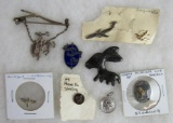 Grouping of Antique/ Vintage Sterling Silver Pins/ Fobs, etc