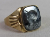 Vintage Onyx Roman Soldier Intaglio 14K Gold Men's Ring