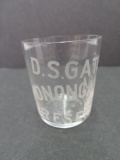 Antique Pre-Prohibition Acid Etched Whiskey Shot Glass- D.S. Gates Monongahela Reserve (Illinois)