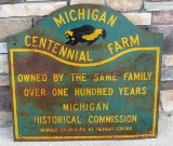 Antique Michigan Centennial Farm Metal Sign 30 x 28