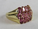 Stunning 14K Gold and Pink Ice Ladies Cocktail Ring, Size 8