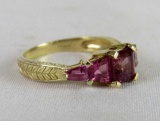 Beautiful 14K Gold & Pink Ice Ladies Cocktail Ring, Size 8