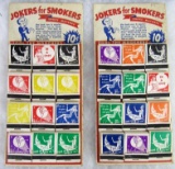 Lot (2) Jokers for Smokers Snake Matches Pin-Up Girl Matchbook Store Display Sign, Complete.