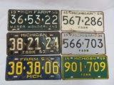 Lot (6) Antique 1950's Michigan Farm License Plates