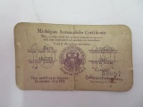 Original 1919 Michigan Automobile Certificate/ Registration for Ford Touring