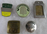 5 Vintage Employee Worker Badges- Ford, Detroit Harvester, Checker, +