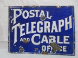 Antique Postal Telegraph and Cable Office Porcelain Sign 18 x 24