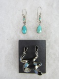 Lot of (2) Native American Sterling Silver Earrings, Turquoise Signed Barse