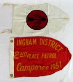 (2) Antique Boy Scouts of America Patrol Flags- 1951 Ingham District (Mich) Jamboree, Order of the