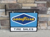 Vintage Goodyear Tires Dbl. Sided Steel Sign w/ Original Bracket/ Hanger