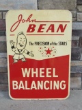 Vintage Original 1960's John Bean Wheel Balancing Dbl Sided Steel Service Station Sign 27 x 39