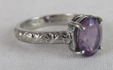 Outstanding 14k White Gold & Amethyst Ladies Cocktail Ring, Size 7