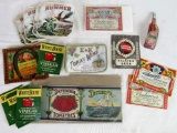 Grouping Antique Bottle/ Can Labels- Beer, Wine, Tobacco
