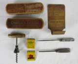 Grouping of Antique Advertising Items- Brushes, Metal Note Clips, Ice Picks, etc.
