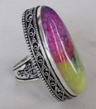 Beautiful Sterling Silver and Lapidary Gemstone Cocktail Ring , Size 7