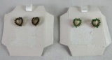 2 Pair of Beautiful Gold Over Sterling Silver Pierced Earrings w/ Sapphire, Emerald