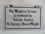 Antique Toledo Scales Porcelain Sign 11 x 17.5
