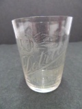 Antique Pre-Prohibition Acid Etched Whiskey Shot Glass- Detrich- Dayton, Ohio