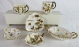 Lot of (6) Antique Belleek Irish Porcelain Pieces inc. Creamer, Cup and Saucer, Handled Dish +