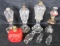 Group of Antique Embossed Glass Oil Lamps, Parts and Pieces
