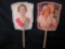 Lot of (2) Antique Pin-Up Girl Paper Advertising Fans (Standish, MI) W.H. Martin Fancy Groceries and