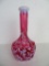 Beautiful Fenton Cranberry Opalescent Daisy and Fern Art Glass Barber Bottle
