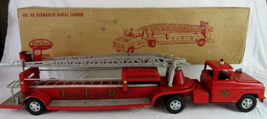 Vintage 1950's Tonka No. 48 Hydraulic Aerial Ladder Fire Truck in Original Box.