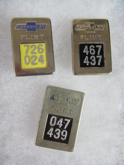 Lot (3) Antique Chevrolet Employee Badges- Flint Plant