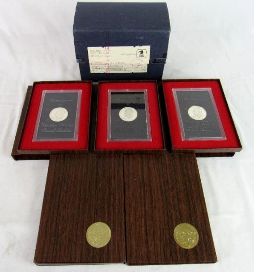 Lot (5) Vintage 1973 Eisenhower Proof Silver Dollars / Ike Brown Box (40% Silver)
