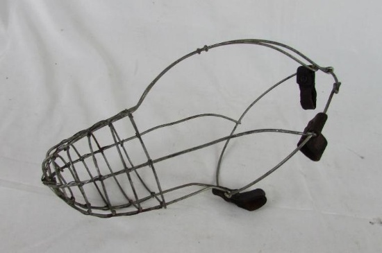 Excellent Antique Wire / Metal Greyhound Racing Dog Muzzle w/ Original Leather Straps