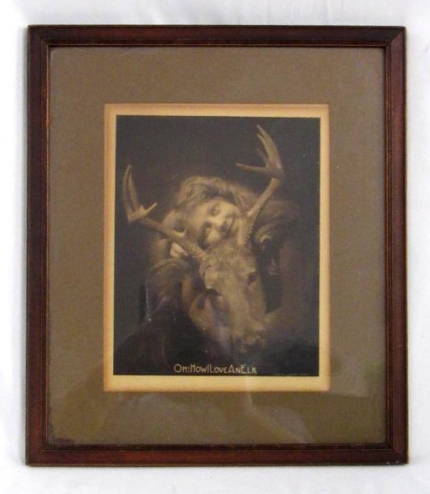 Antique 1907 Art Deco "Oh, How I love an Elk!" Framed Print (B.P.O.E. Elks Club)