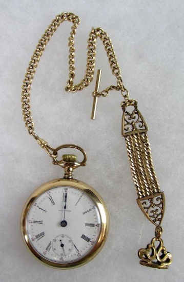 Antique Waltham PS Bartlett Pocket Watch w/ Watch Chain and Fob
