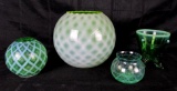 Lot of (4) Vintage Green Opalescent Art Glass Vases