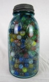 Antique Ball Mason Jar Filled With Marbles