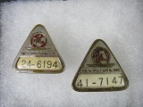 (2) Antique REO Motor Car Co. Oldsmobile Employee/ Worker Badges