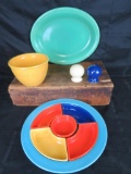 Vintage Fiesta Fiestaware (3) Divided Serving Dish, Oval Platter and Salt & Pepper shakers