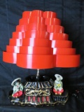 Outstanding 1954 Mid Century Modern Premco Ceramic Oriental Table Lamp w/ Tin Pagoda Shade