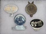 Lot of (4) Vintage Advertising Metal License Plate Toppers -Harleyville Mutual, Goodrich Silvertown,