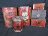 Lot of (6) Antique Metal Tobacco Tins- Sweet barley, Geo Washington, Union Leader +