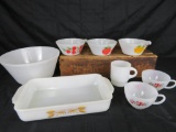 Large Lot of Vintage Fireking Kitchenwares (7) Casserole, Handled Bowls+