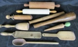 Estate Collection of Antique Primitive Wood Kitchen Utensils & Hand Tools