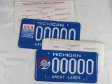 (2) Vintage 1990's Michigan Sample License Plates- US Coast Guard & US Olympic Education