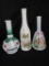 Lot of (3) Antique Victorian Milk Glass Hand Enameled Barber Bottles