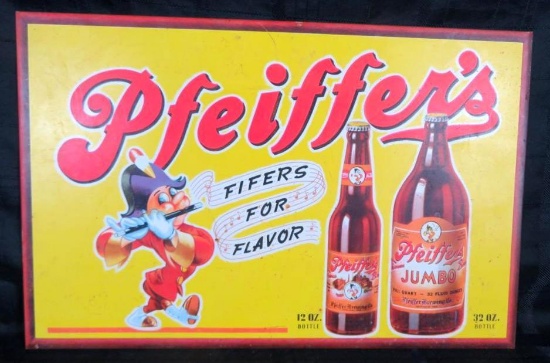 Rare Antique Pfeiffer's Beer "Fifer's For Flavor" Tin Advertising Sign