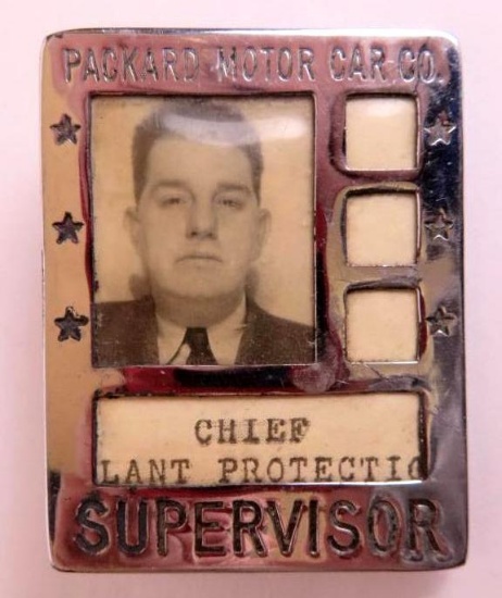 Original Vintage Packard Motor Car Co. Supervisor Employee Photo Worker Badge