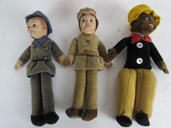 Lot of (3) 1930's Norah Welling Fabric Dolls Inc. Military