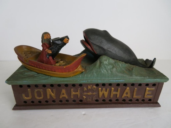 Vintage Book Of Knowledge Cast Iron "Jonah and The Whale" Mechanical Coin Bank
