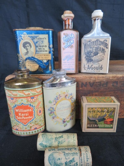 Outstanding Estate Found Collection of NOS Antique Beauty Product & Apothecary Bottles and Tins